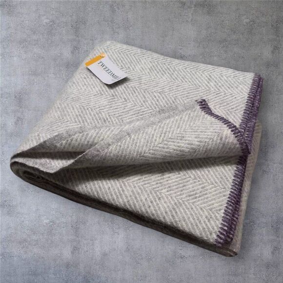 Tweedmill 50x70in 100% Wool Fishbone Stripe Oversized Throw Blanket Gray/Purple - Picture 1 of 5